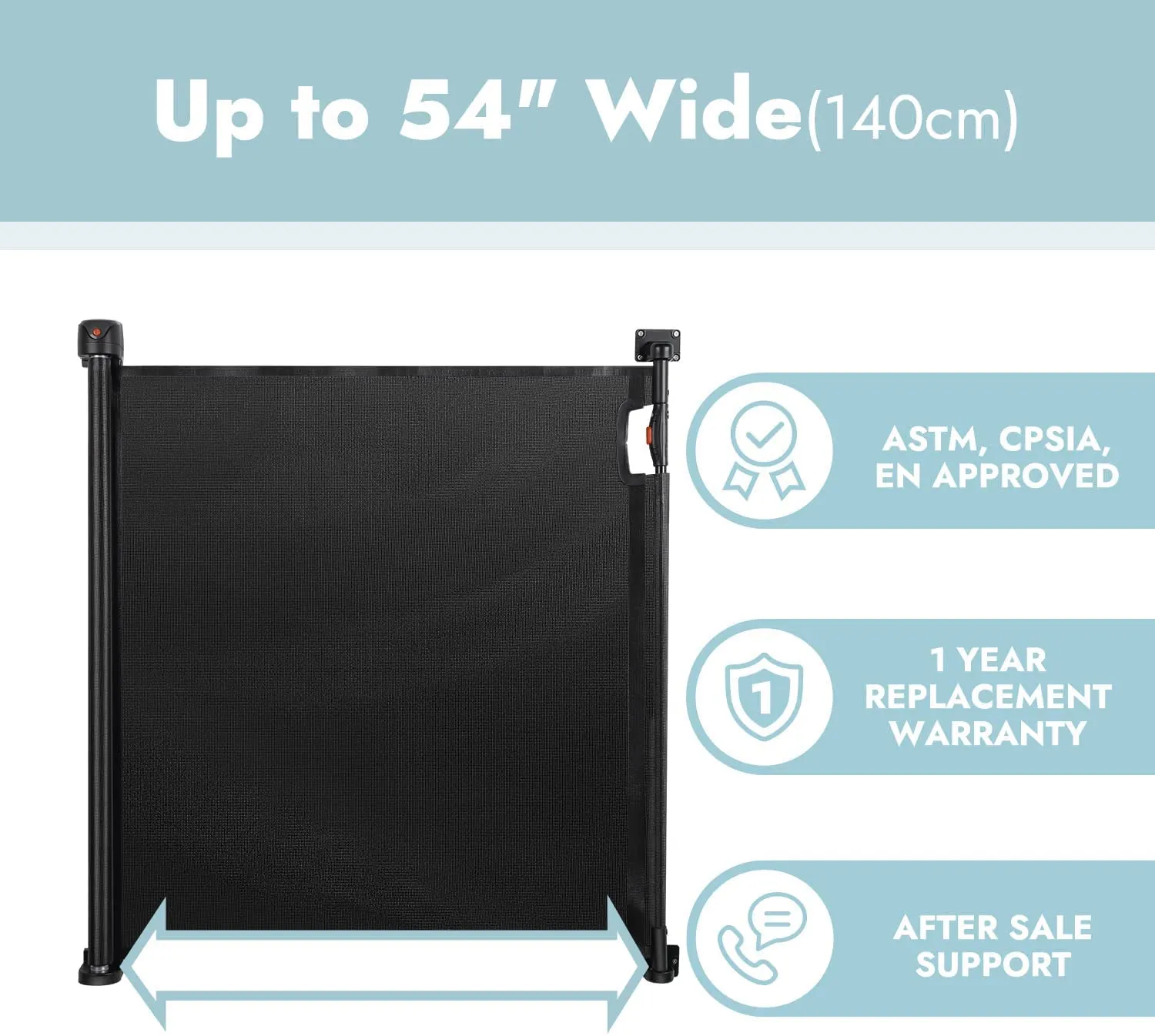Baybee Retractable Mesh Baby Safety Gate for Kids, Baby Fence Barrier Pet Gate Expandable Upto 140Cm (Black)